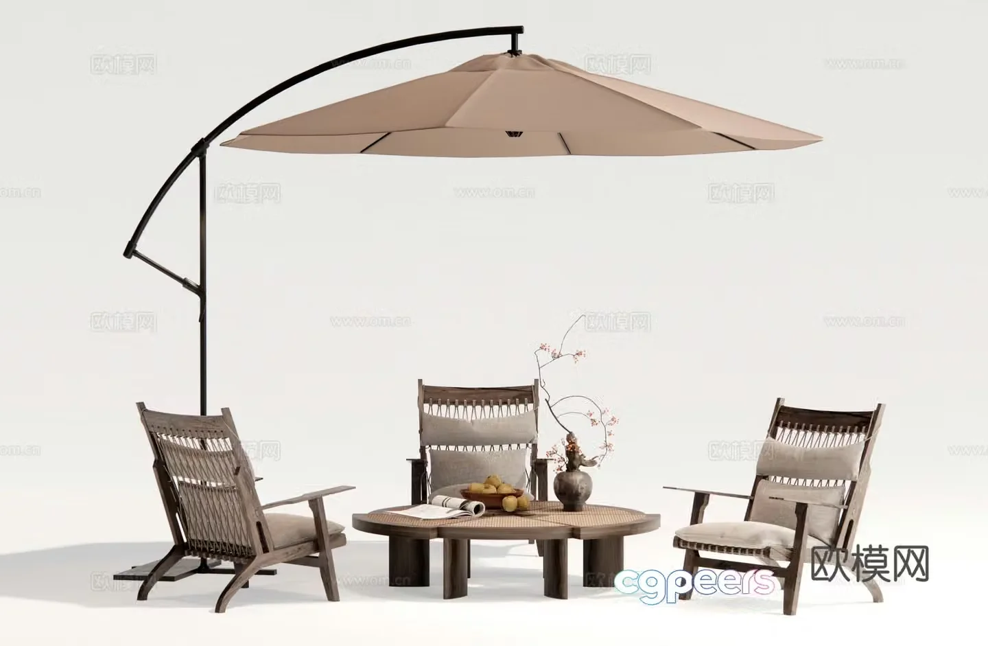 Modern outdoor table and chairs recliner 3d model