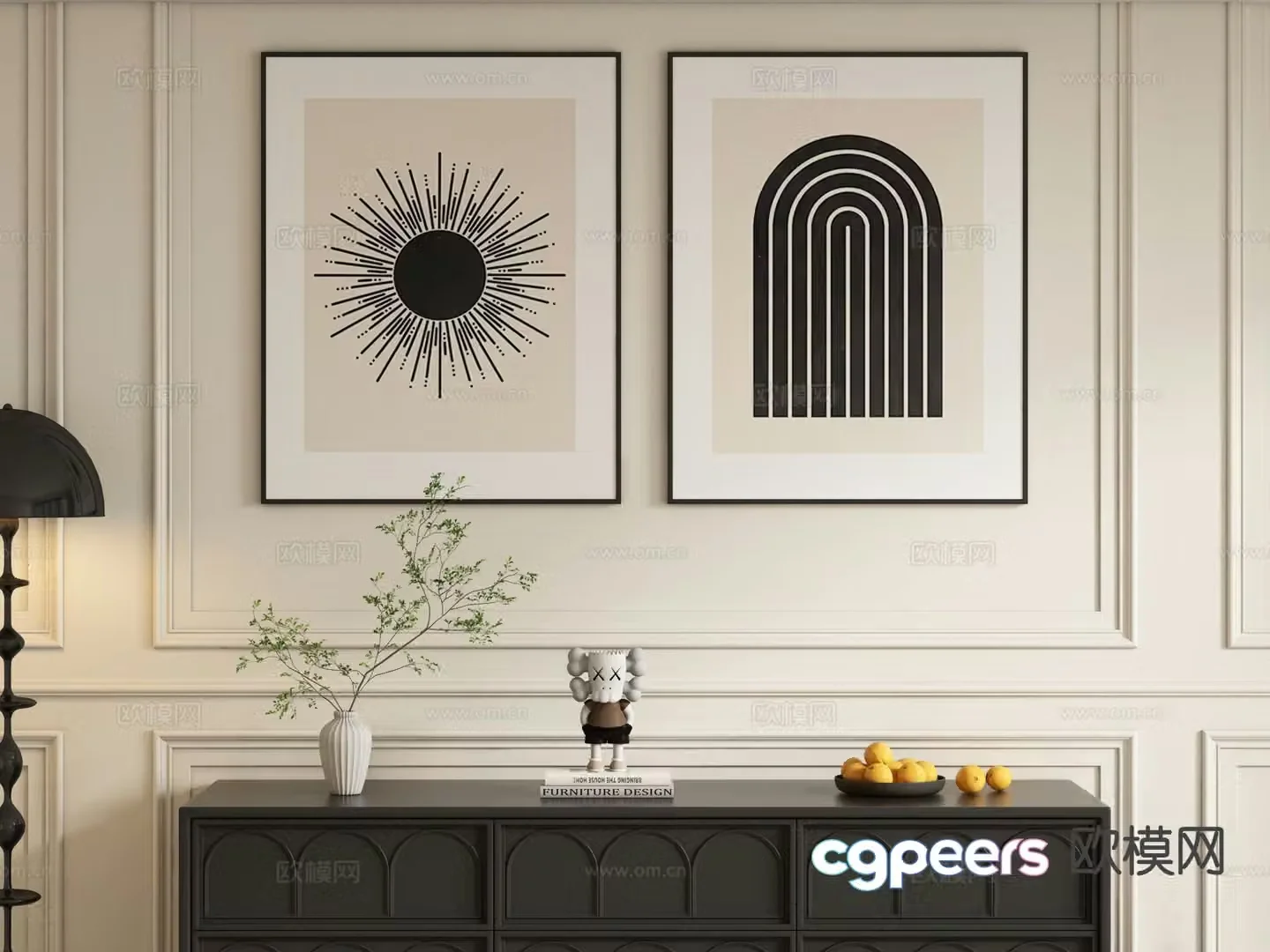 Simple abstract painting decorative painting simple hanging painting 3d model