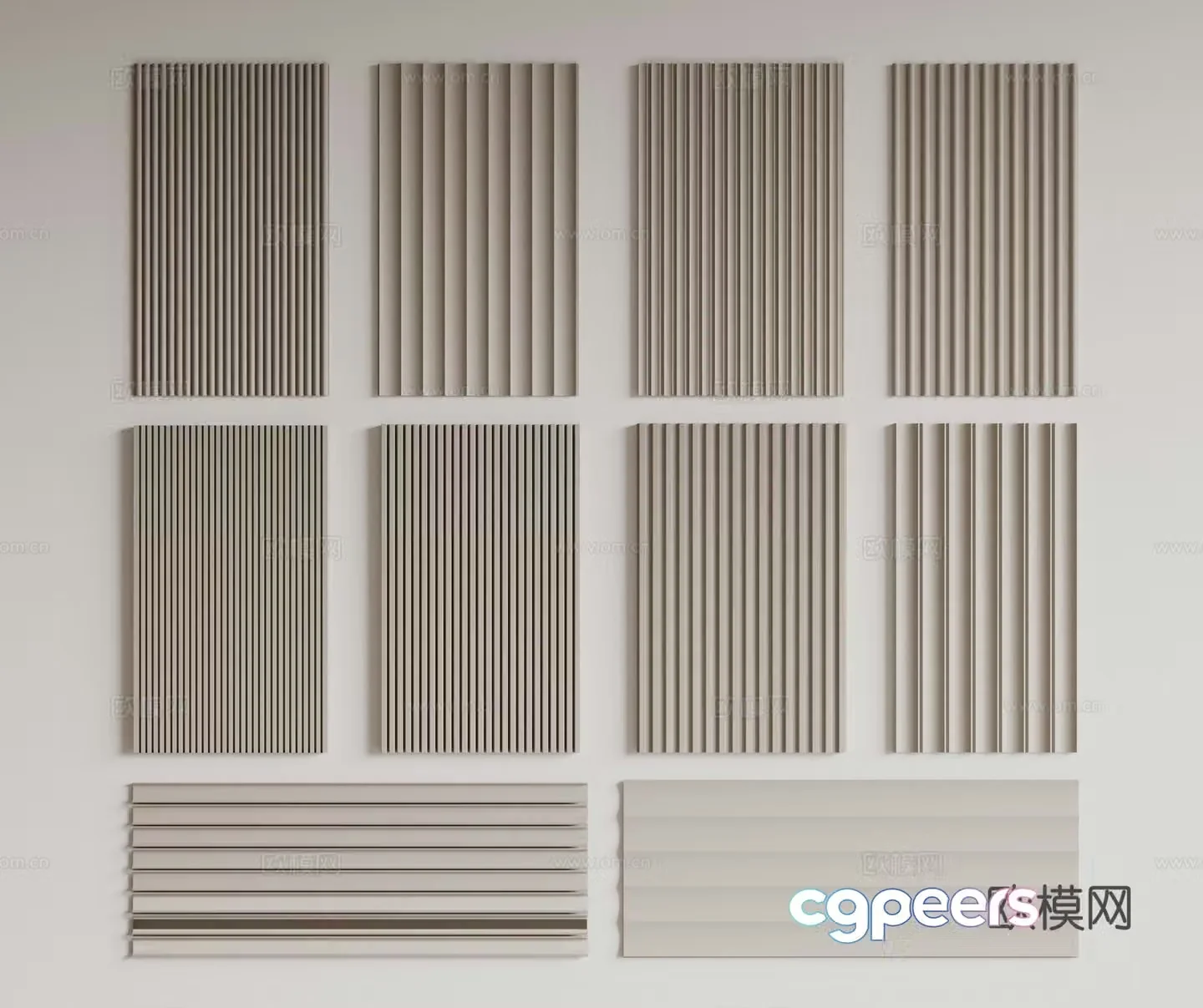 Modern Great Wall Board Grille Board Wall Board Wooden Veneer Lines Background Wall Wavy Board Wall Decoration 3D Model