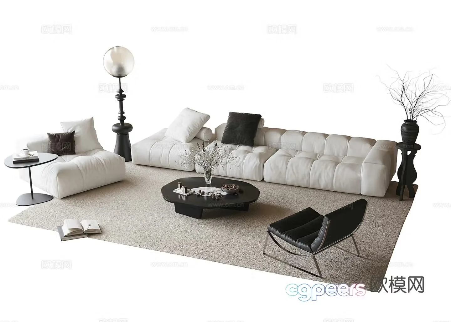 Modern sofa coffee table combination 3D model