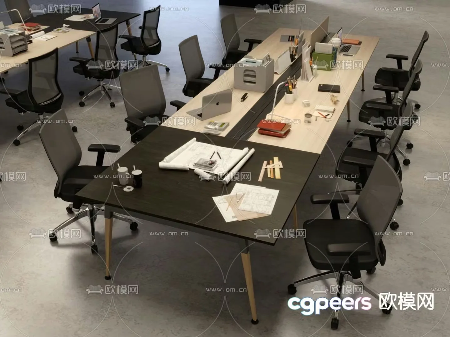 Card space desk work station post 3d model