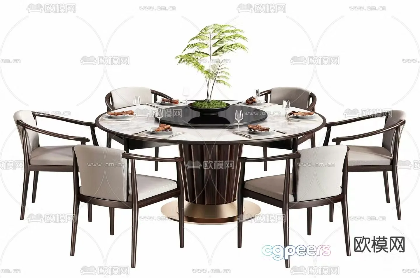 New Chinese style dining table and chairs round dining table 3d model