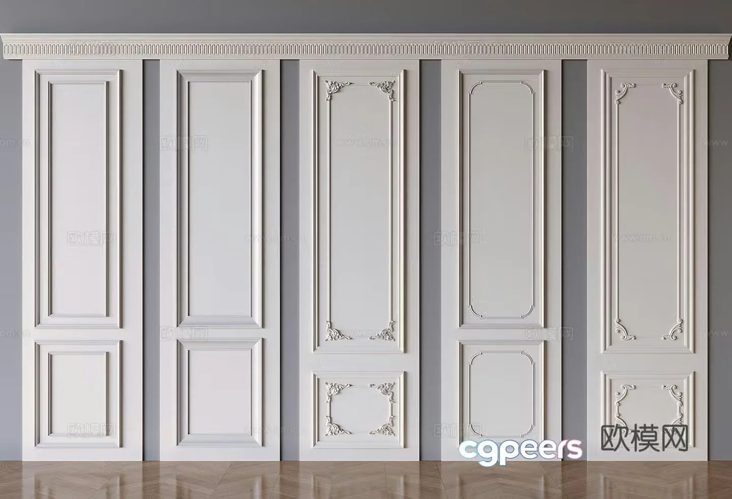 French carved wainscot sofa background wall 3D model