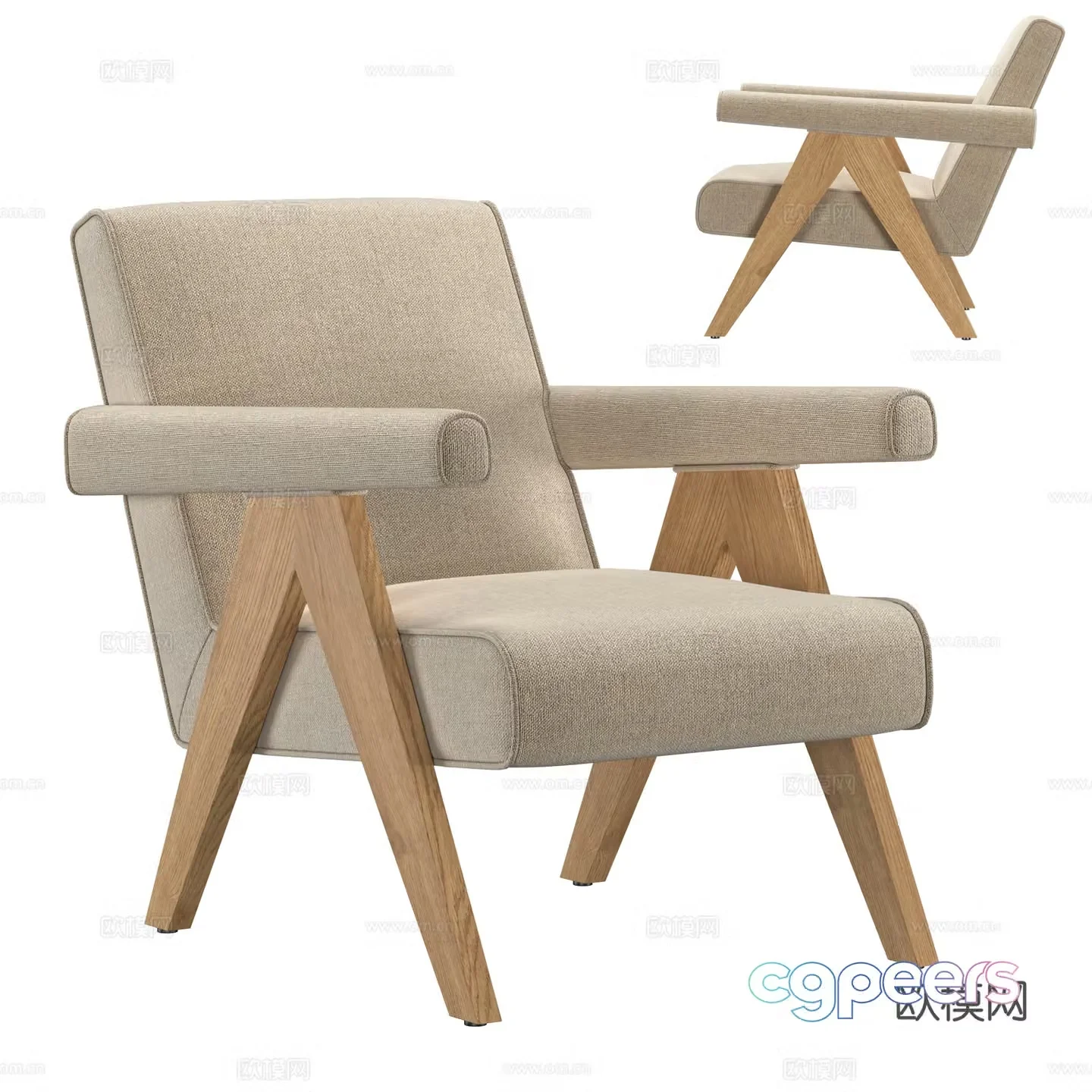 New Chinese style Wasabi fabric wooden armchair 3D model
