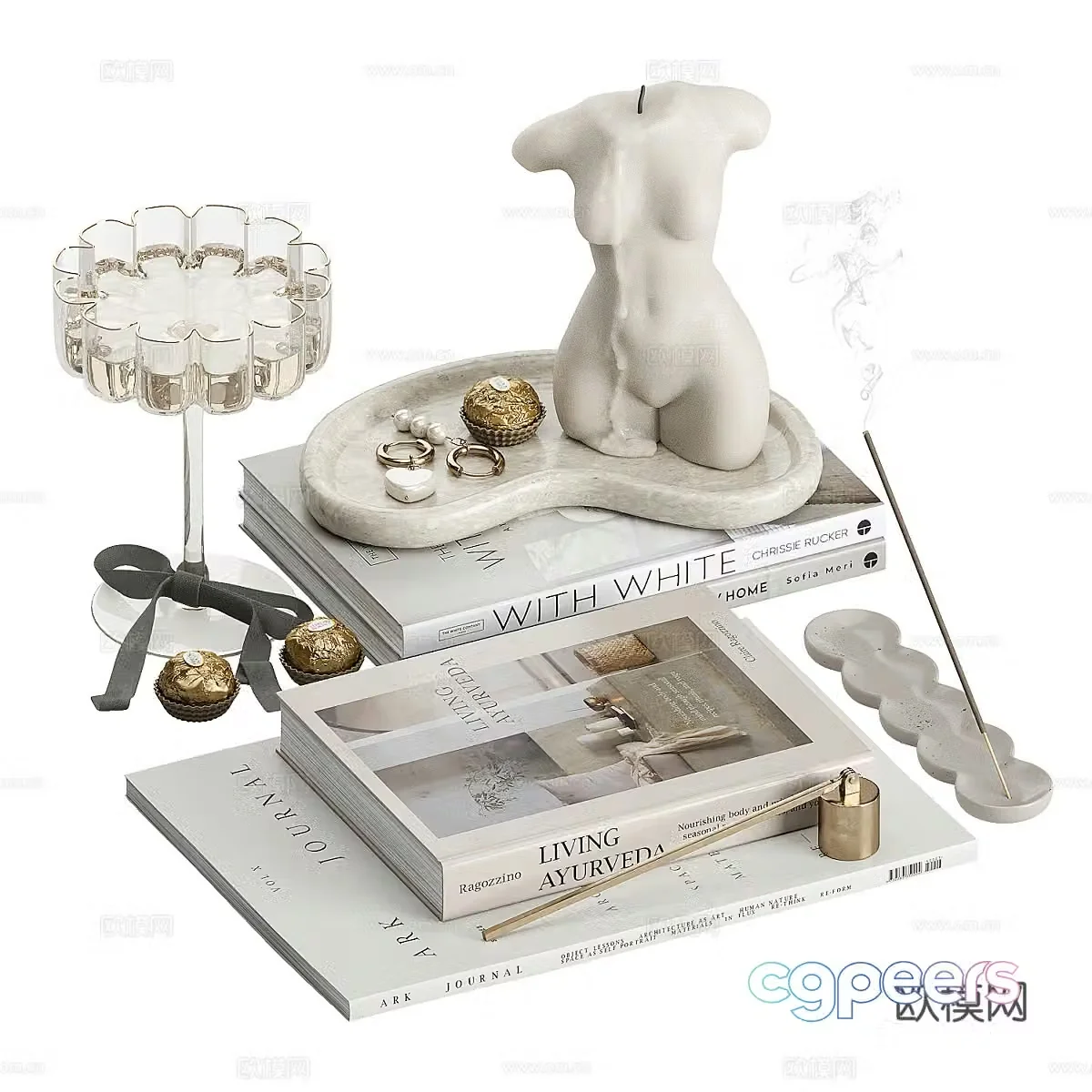 Modern jewelry books candles 3D model