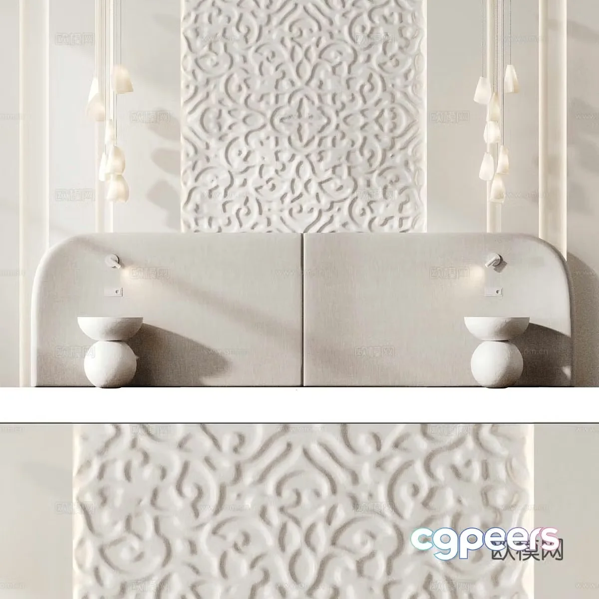 New Chinese style wabisa bedside background wall 3D model