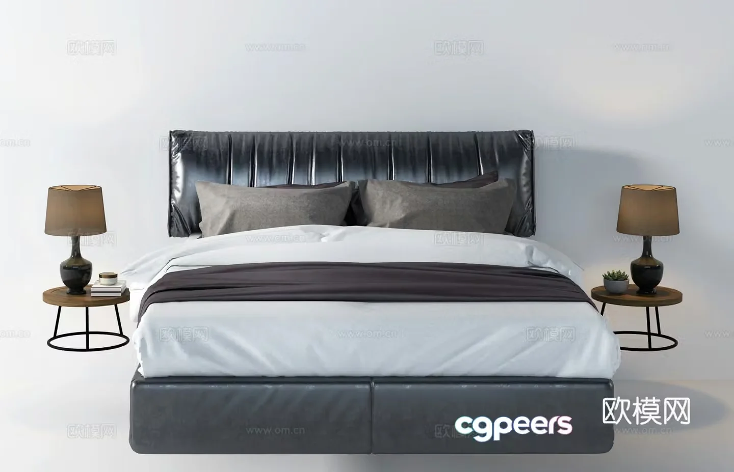 Modern double bed night counter lamp combination 3D model