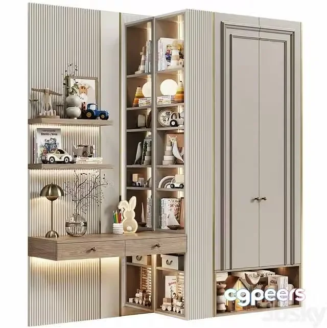 3ds Max Free – Children’s modular wardrobe with desk neoclassic 22