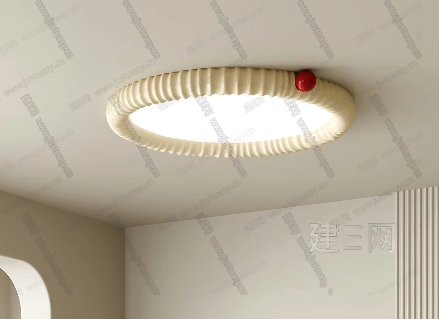 The Main Subject Is A White Circular Light Fixture With A Red Accent 3D Model – 696 – VRAY Render