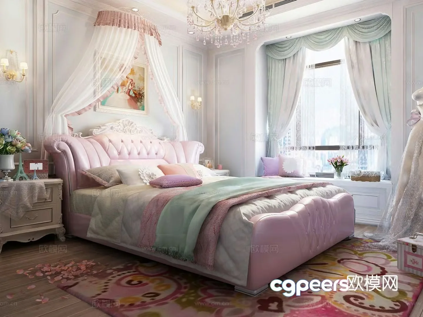 European double bed 3d model