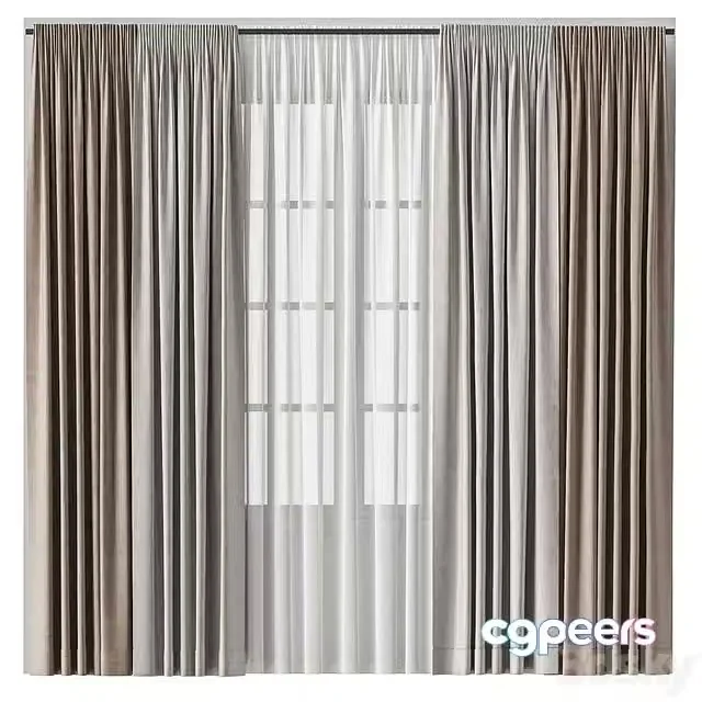 3ds Max Free – Double curtains and tulle on curtain tape