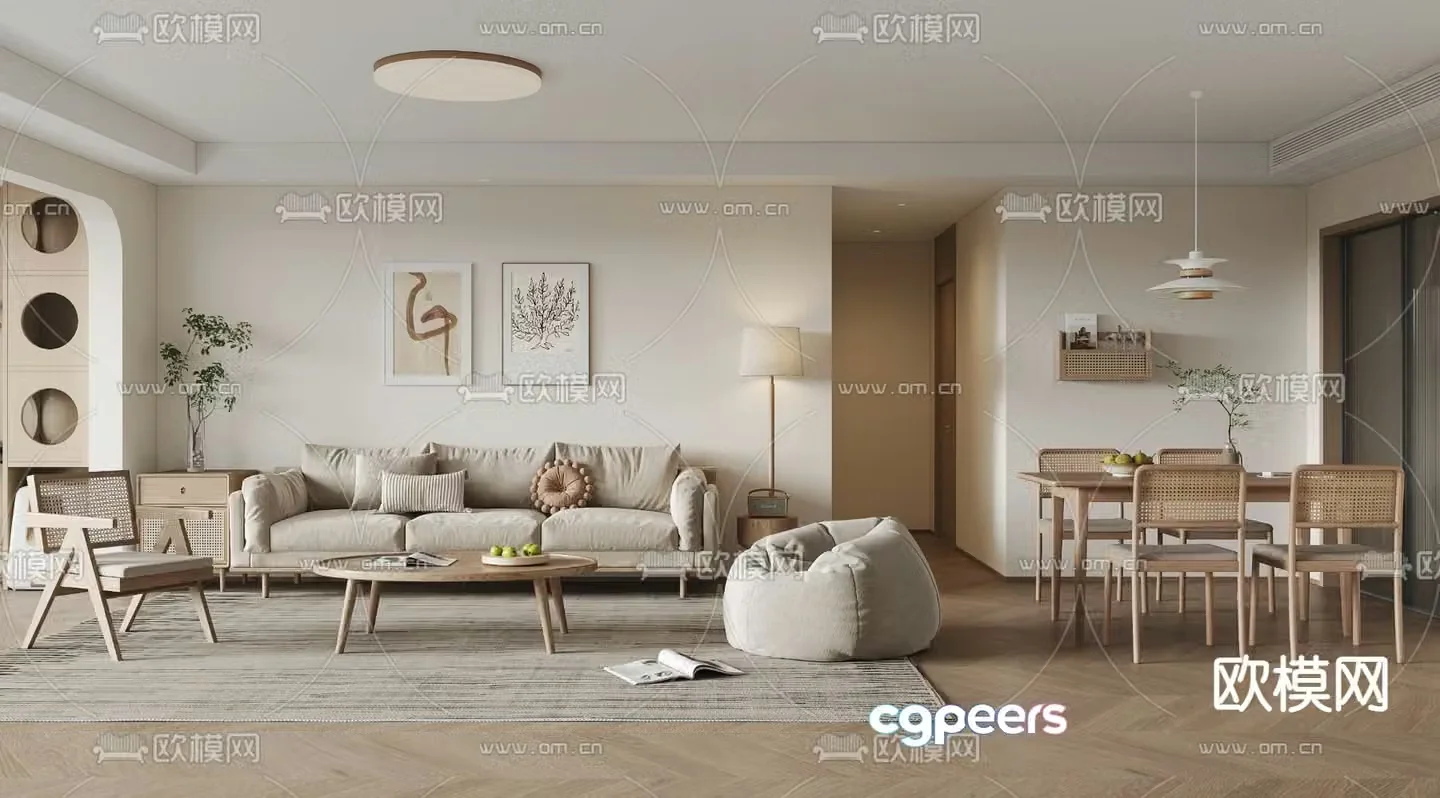 Nordic living room dining room 3d model