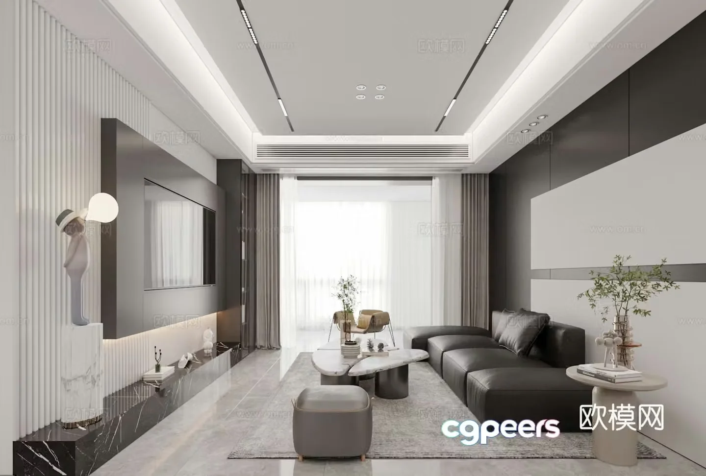 Modern living and dining room 3d model