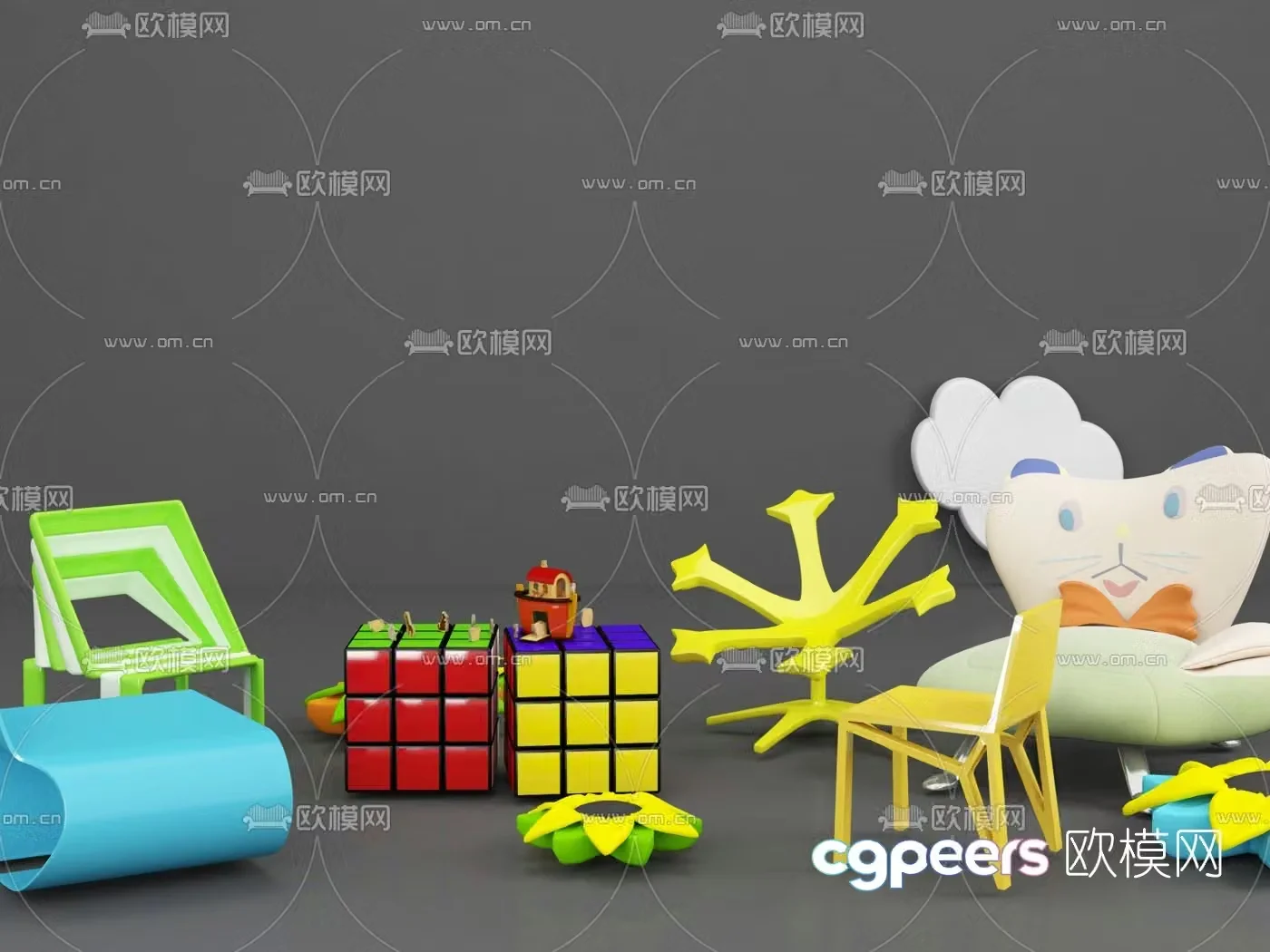 Modern children’s chair stool rubik’s cube 3d model