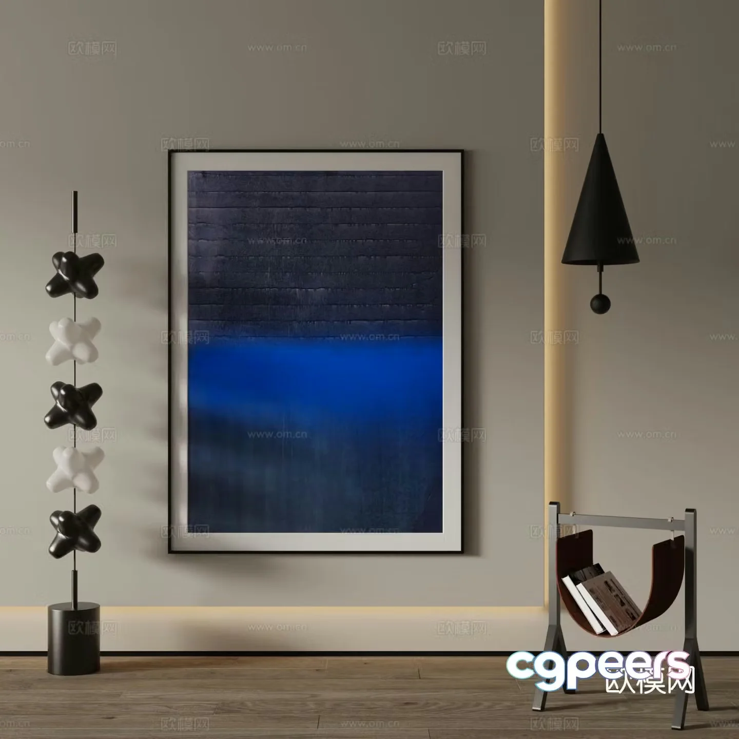 Modern decorative painting blue hanging painting 3d model