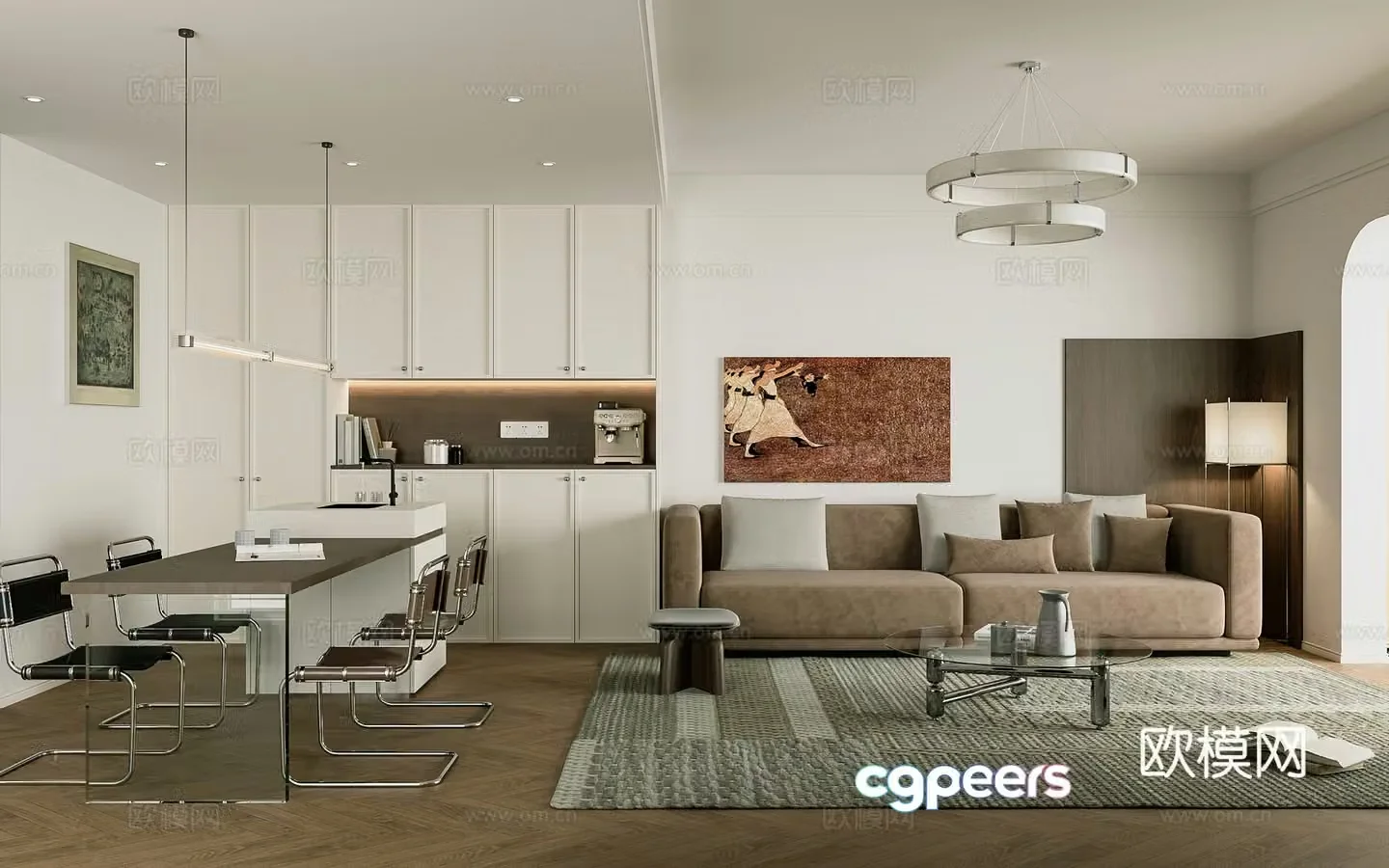 Modern simple living restaurant vertical hall bar dining table pocket door hard decoration cat climbing frame 3d model
