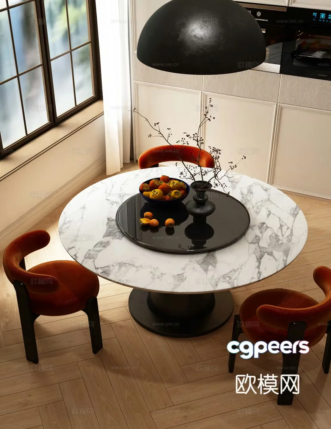 Modern Italian dining table and chairs Modern French dining table and chair combination 3D model