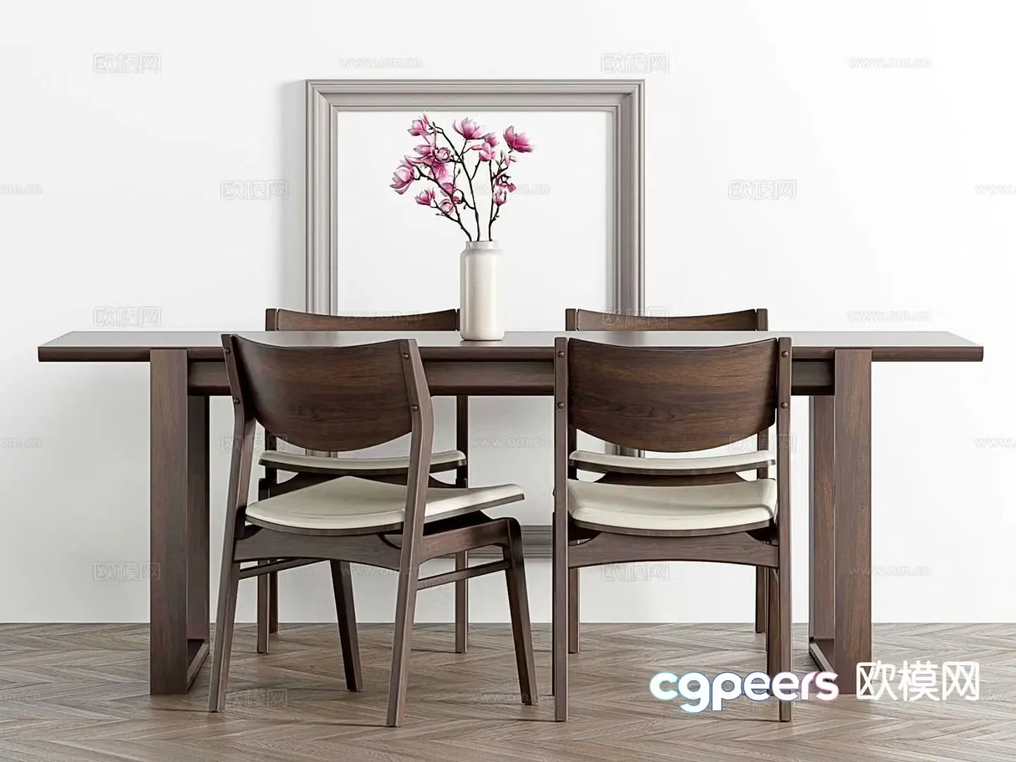 New Chinese dining table and chairs 3d model