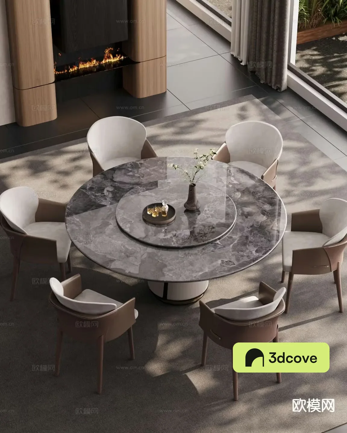 Italian light luxury dining table and chairs round dining table