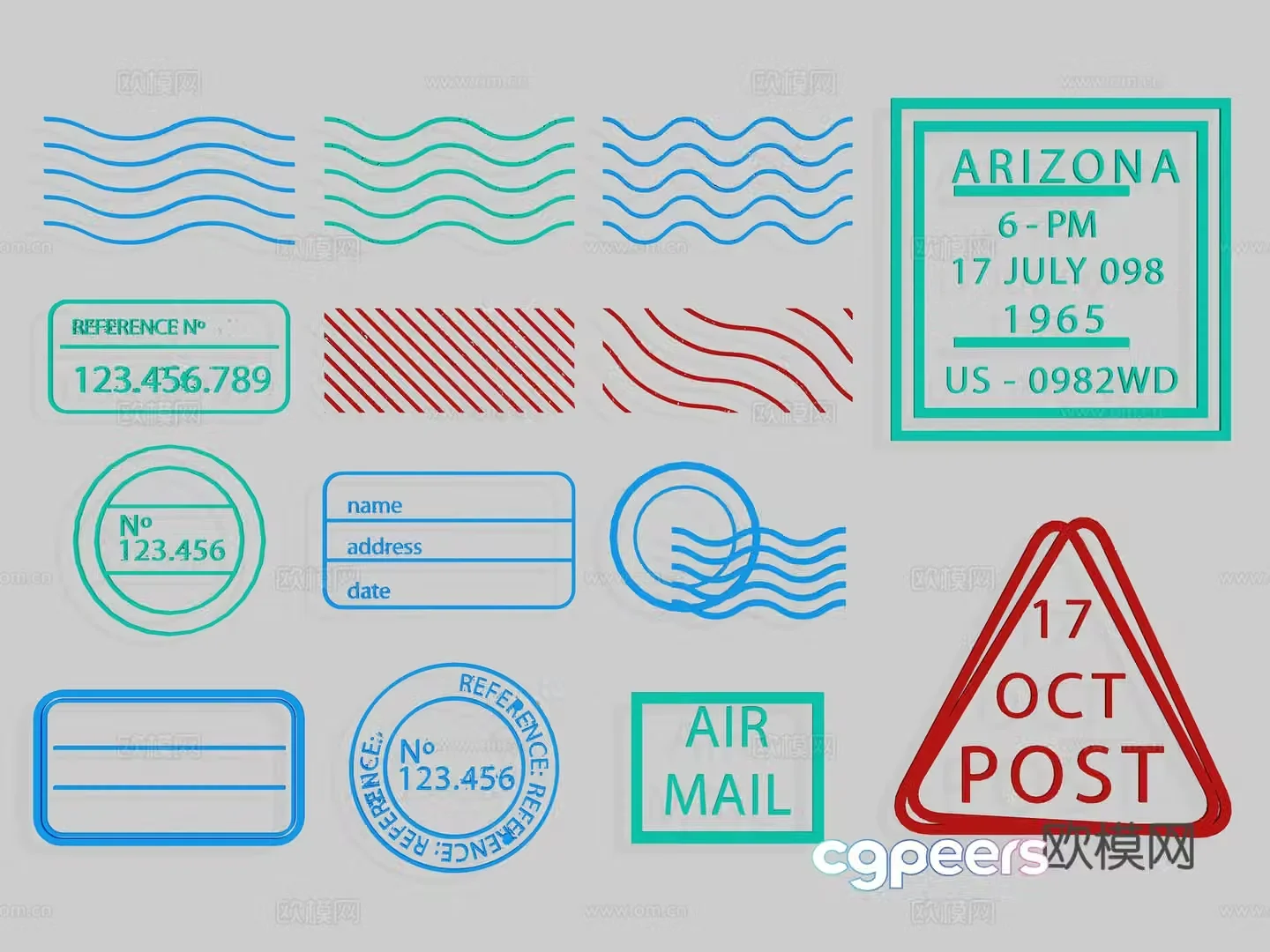 Postmark icon stamp silhouette seal element wall decoration 3d model