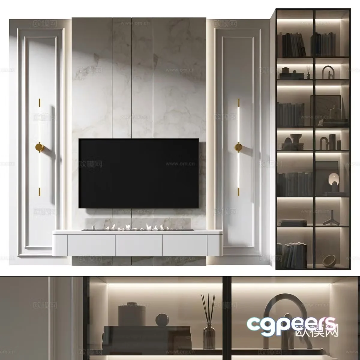 Modern light luxury TV background wall 3d model