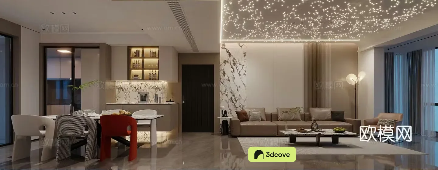 Modern living and dining room