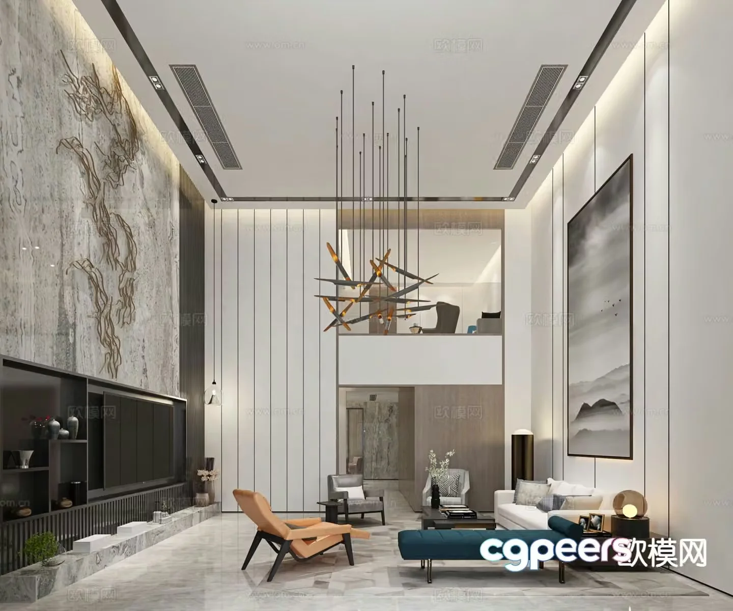 Modern villa living room 3d model
