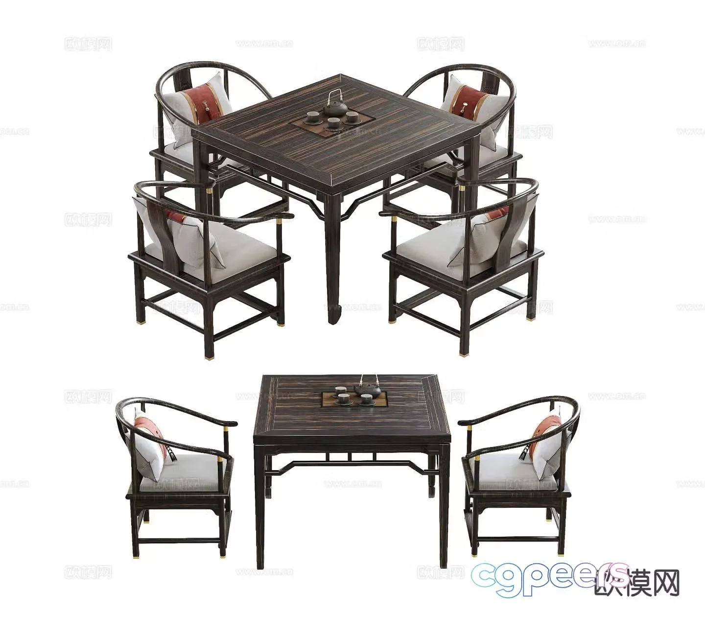 Chinese dining table and chairs Eight Immortals Table 3D Model