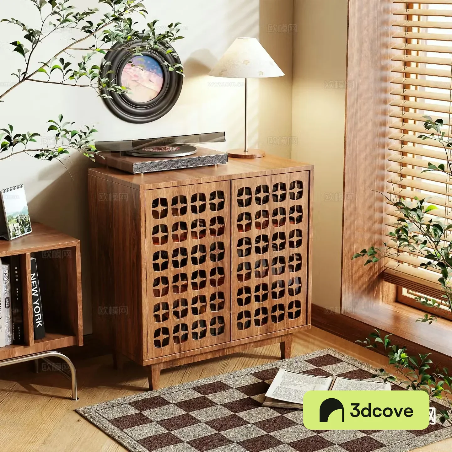 Log style low cabinet entrance shoe cabinet