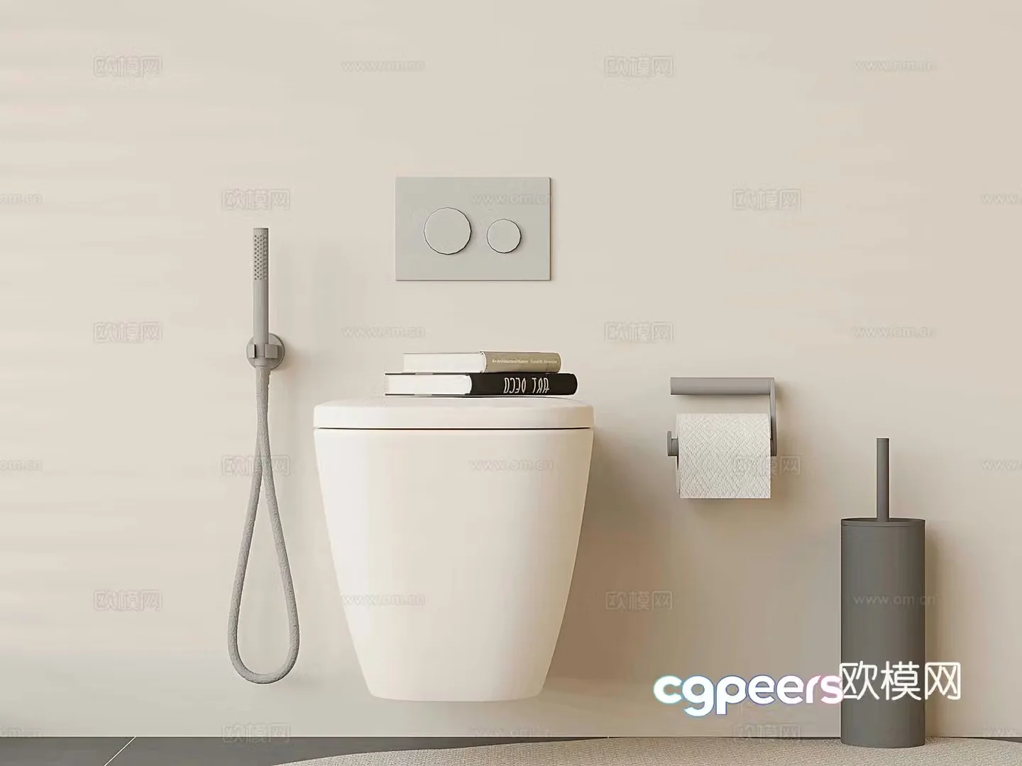 Modern smart toilet automatic flushing toilet toilet brush paper 3d model