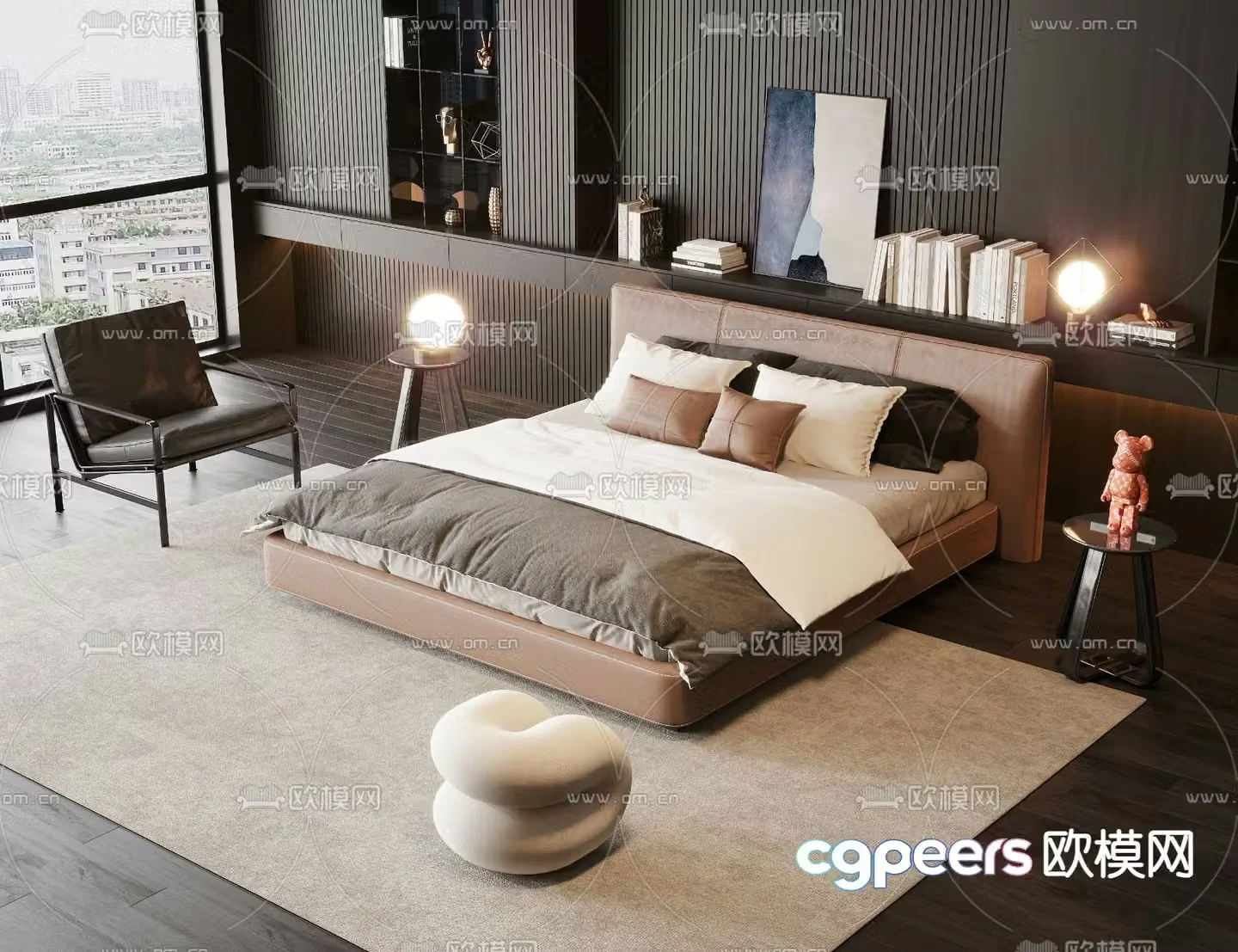 Leather double bed 3d model