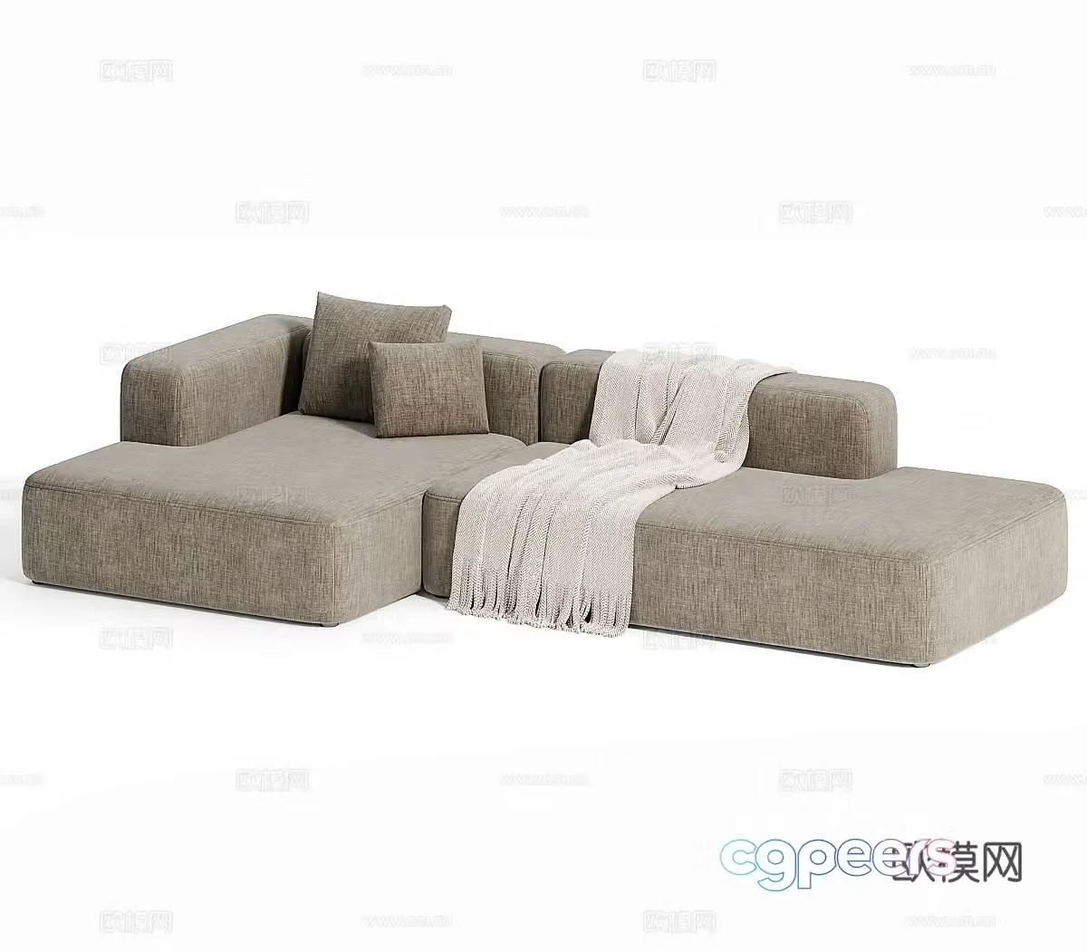 Creamy sofa double sofa small sofa fabric sofa casual sofa L-shaped sofa 3D model