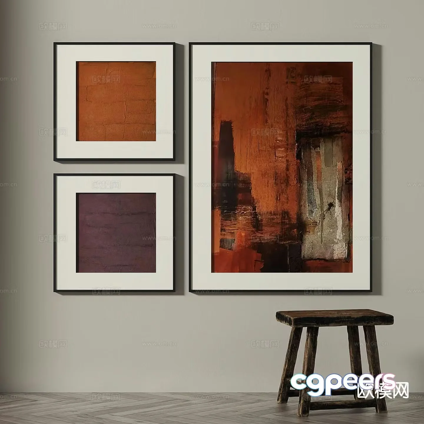 Wabi-sabi retro hanging painting texture painting decorative painting 3D model