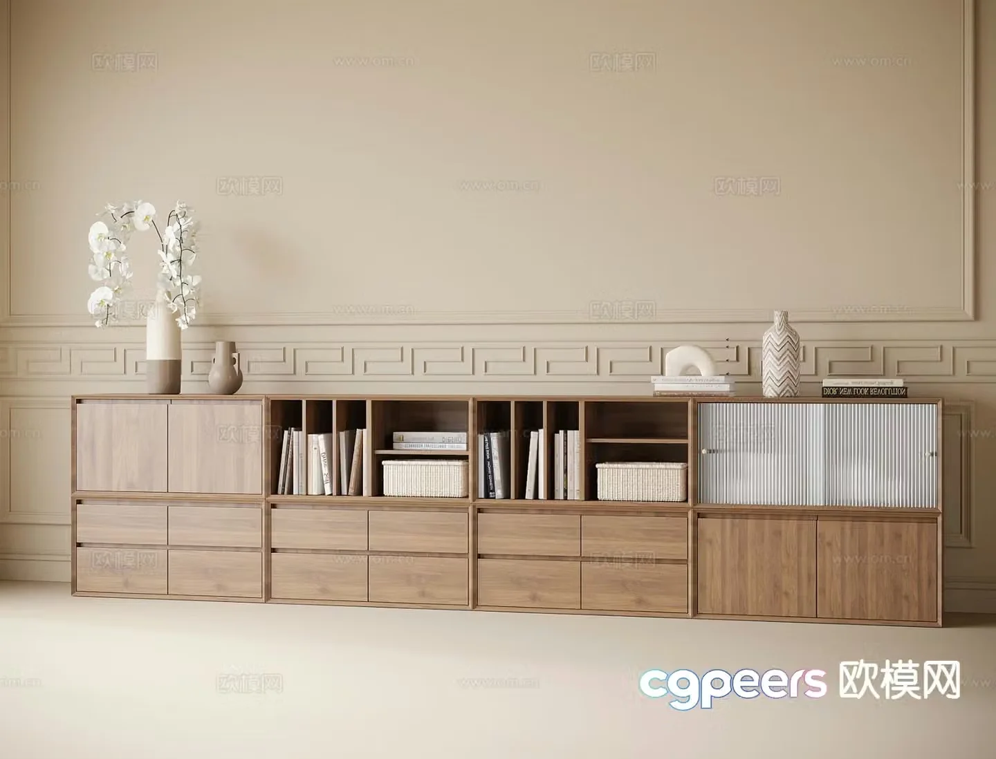 Wabi-sabi low bookcase floor cabinet 3d model