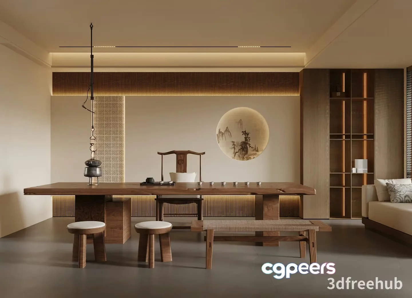 Modern Asian-Inspired Living Room 3D Model – 21550 – VRAY Render