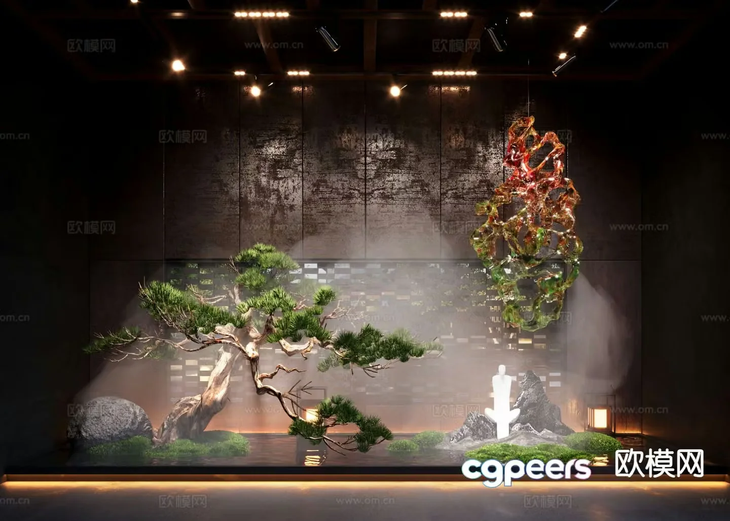 New Chinese style indoor landscaping bryophytes hanging plant landscaping 3d model