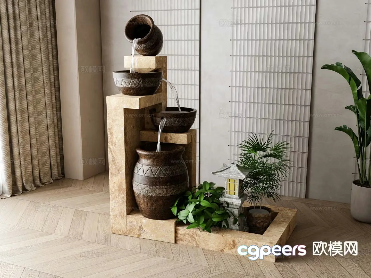 New Chinese style water bowl sketch flowing water sketch 3D model