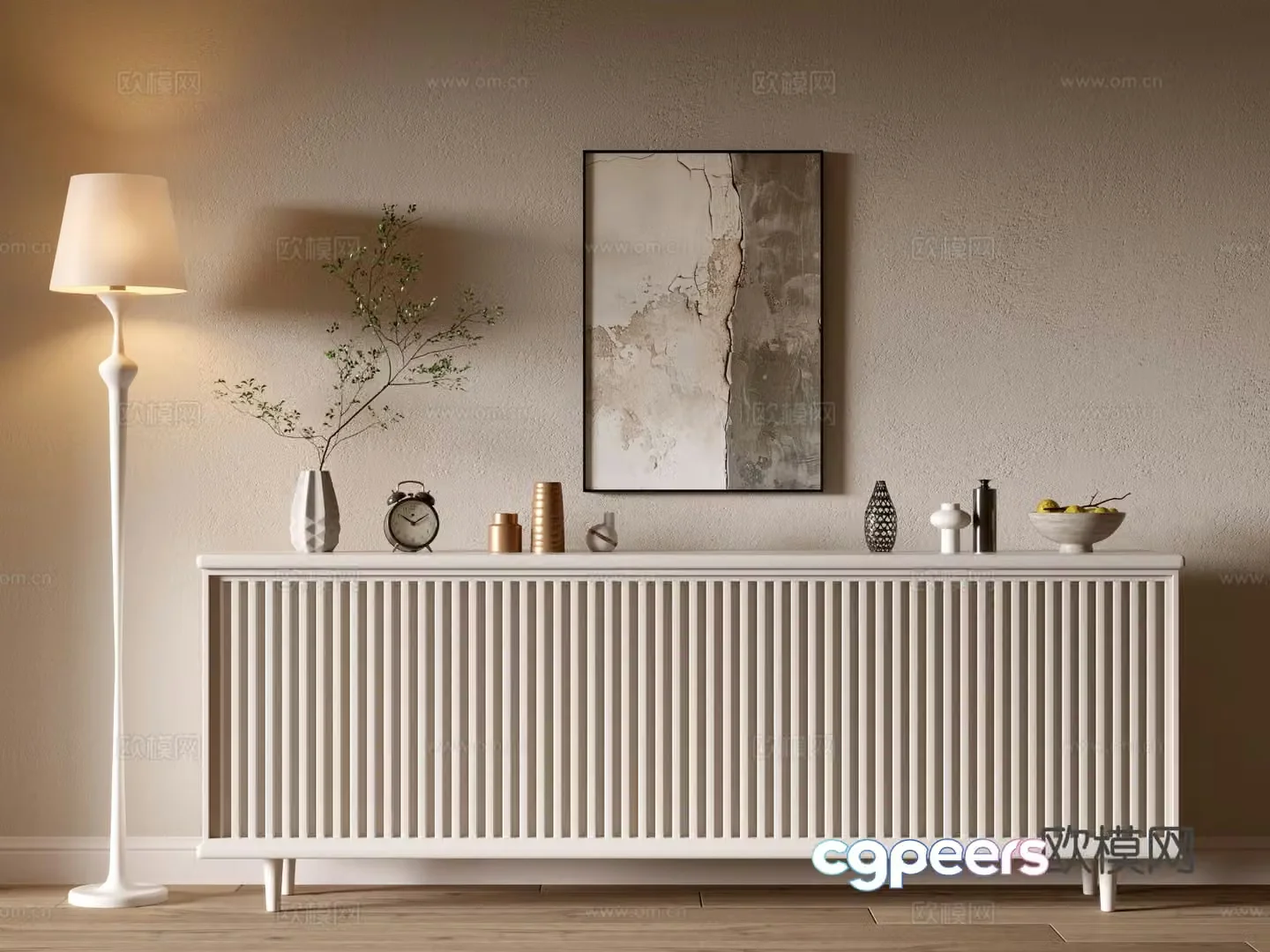 Cream style entrance cabinet side cabinet 3D model
