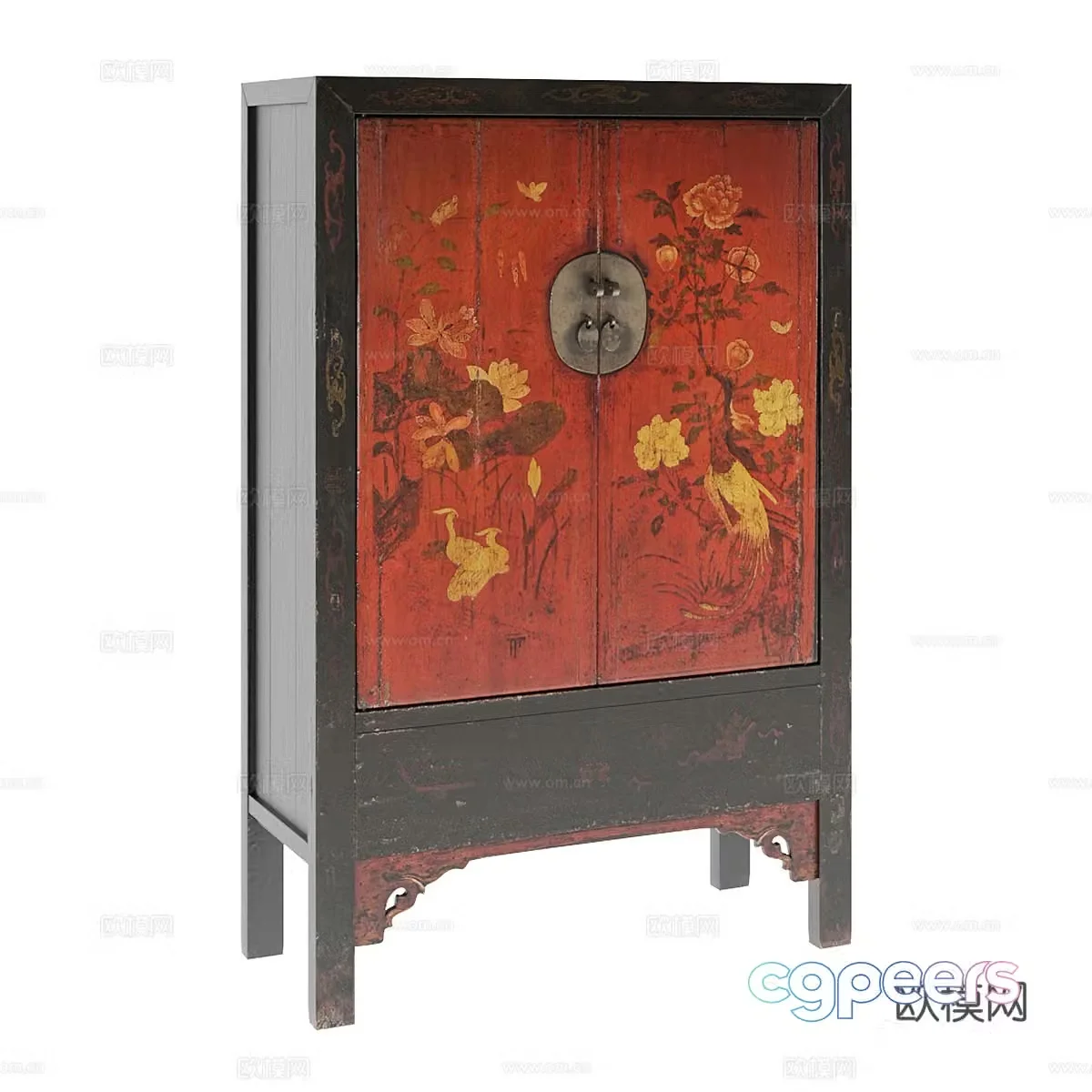 Chinese style chest of drawers high-foot cabinet 3D model