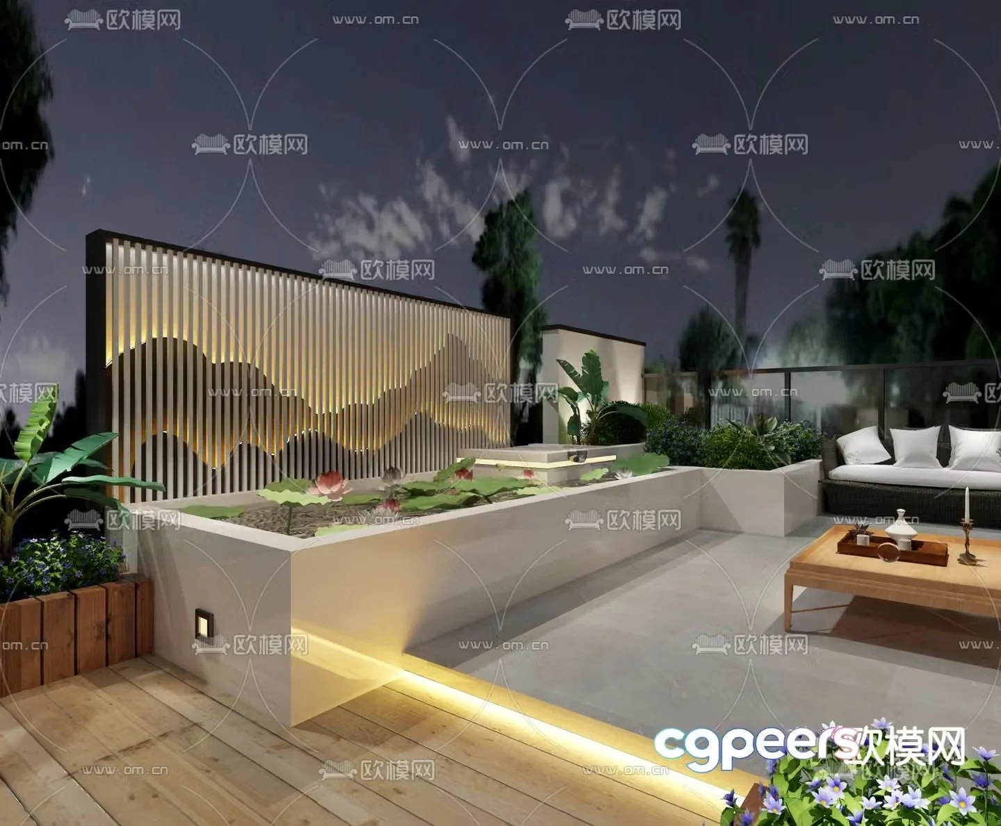 Chinese courtyard sketch lotus pond 3D model