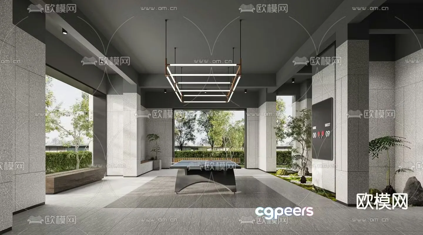 Residential building public lobby 3D model of activity area