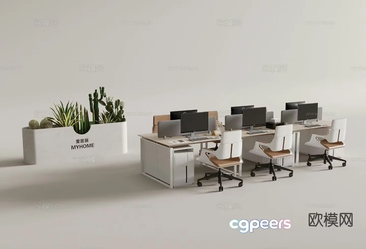 Office desk and chair screen booth 3d model