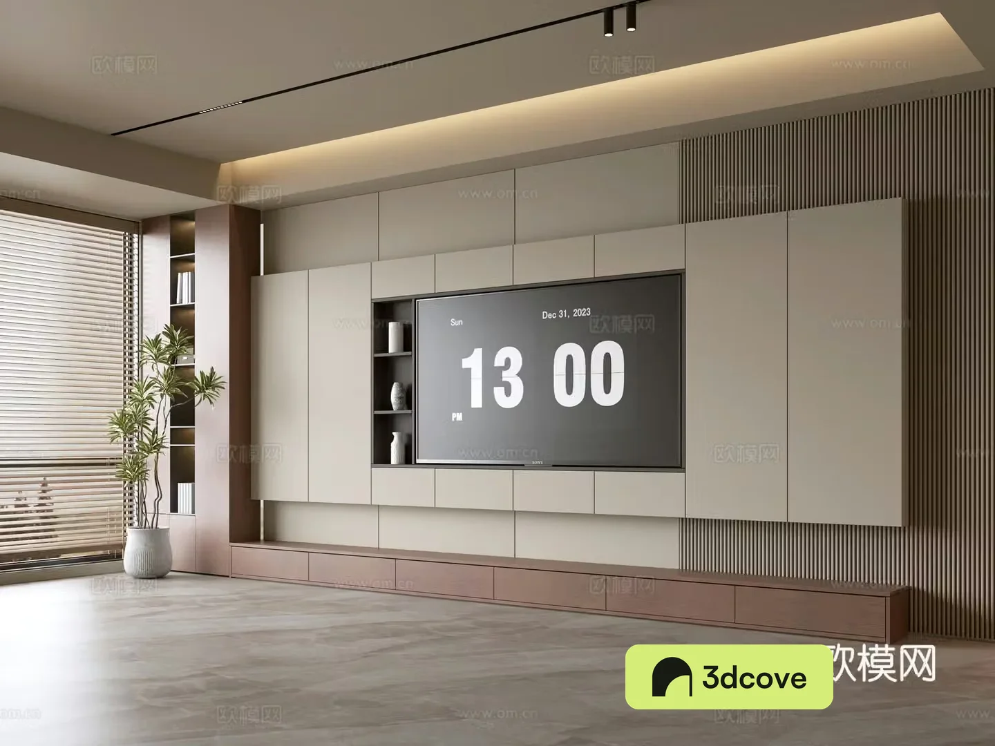 Wasabi Middle Style TV Cabinet TV Background Wall Overall Cabinet TV Background Wall Medal Style 3D Model