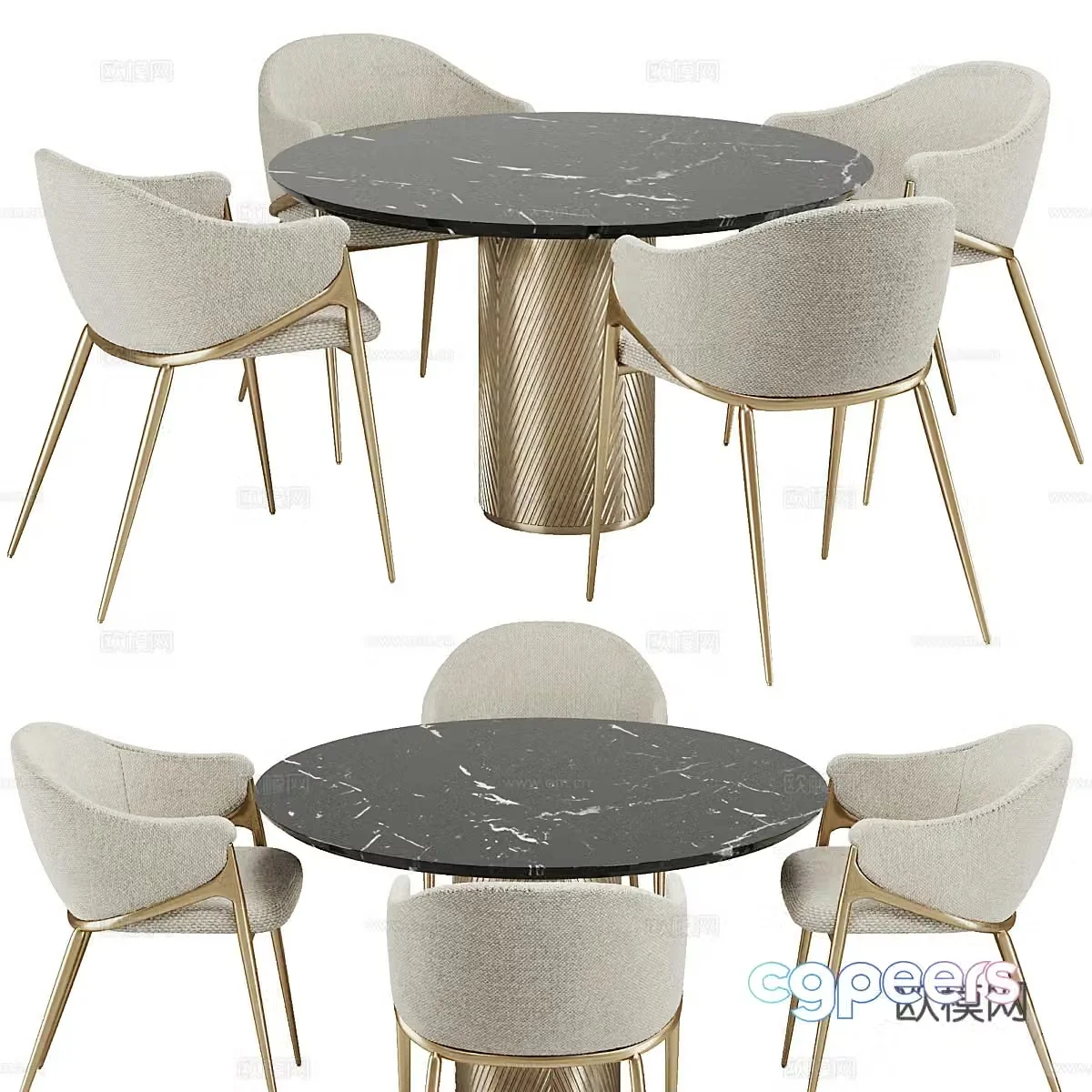 Modern light luxury dining table and chair 3D model