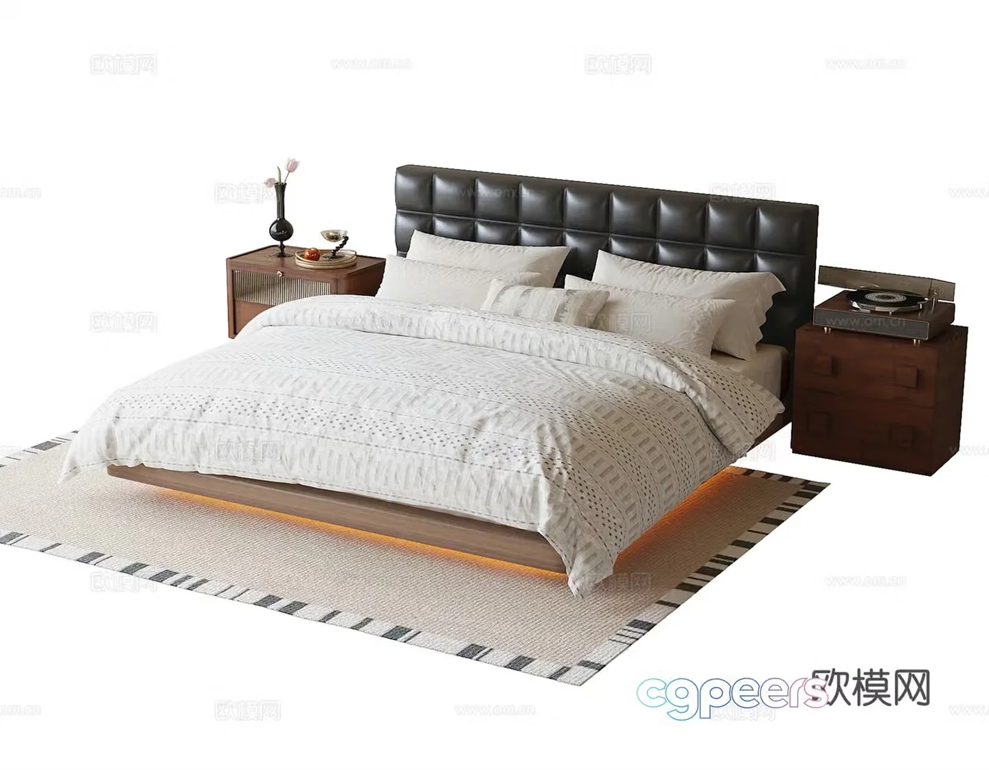 Modern single bed children’s bed nightstand 3d model