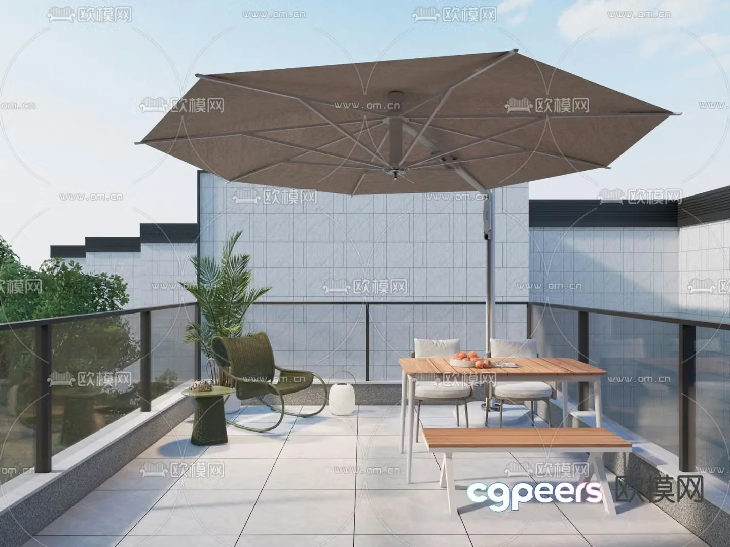 Modern balcony terrace roof garden 3d model