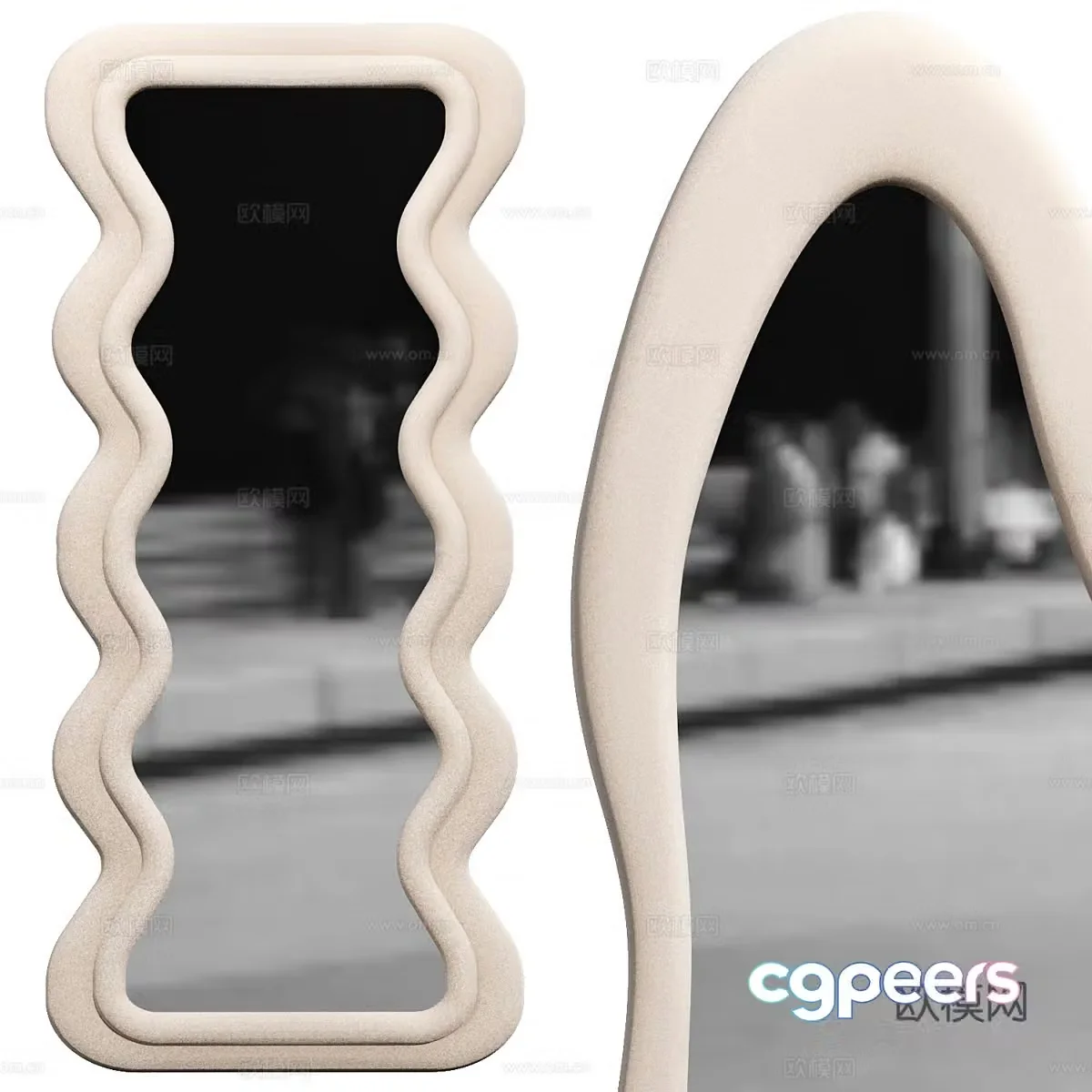 Modern Creamy Waves Decorative Mirror 3D Model
