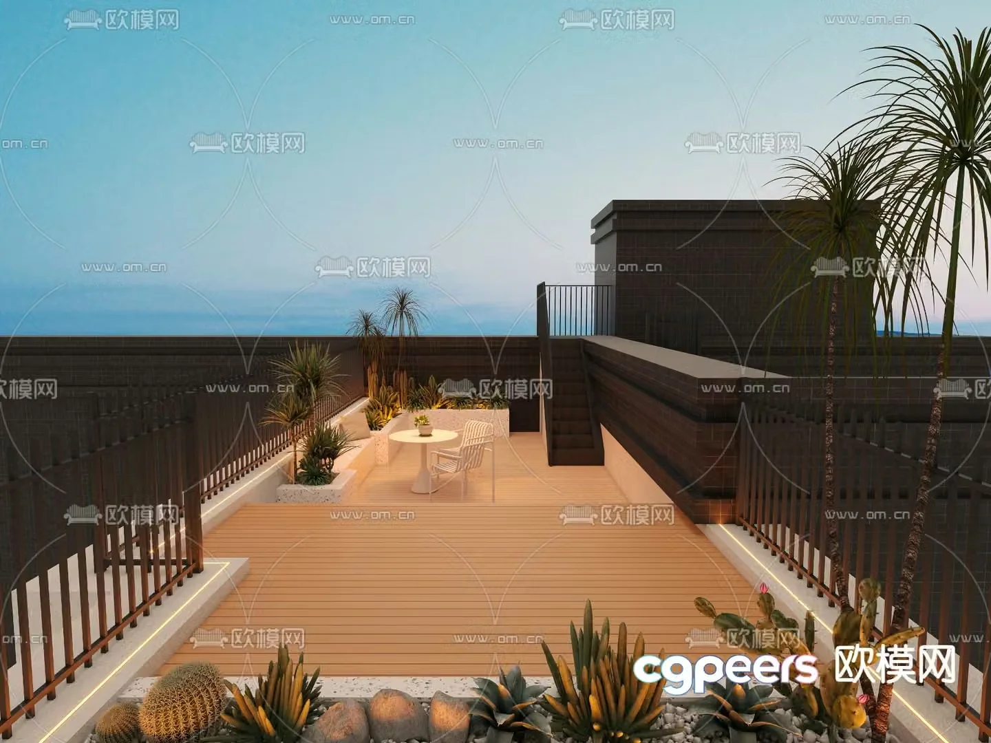 Modern balcony terrace roof garden 3d model