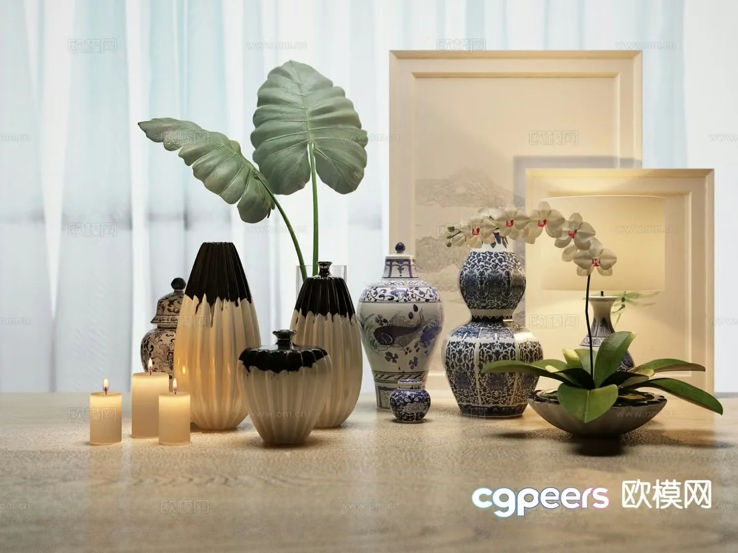 New Chinese vase bonsai candle porcelain 3d model