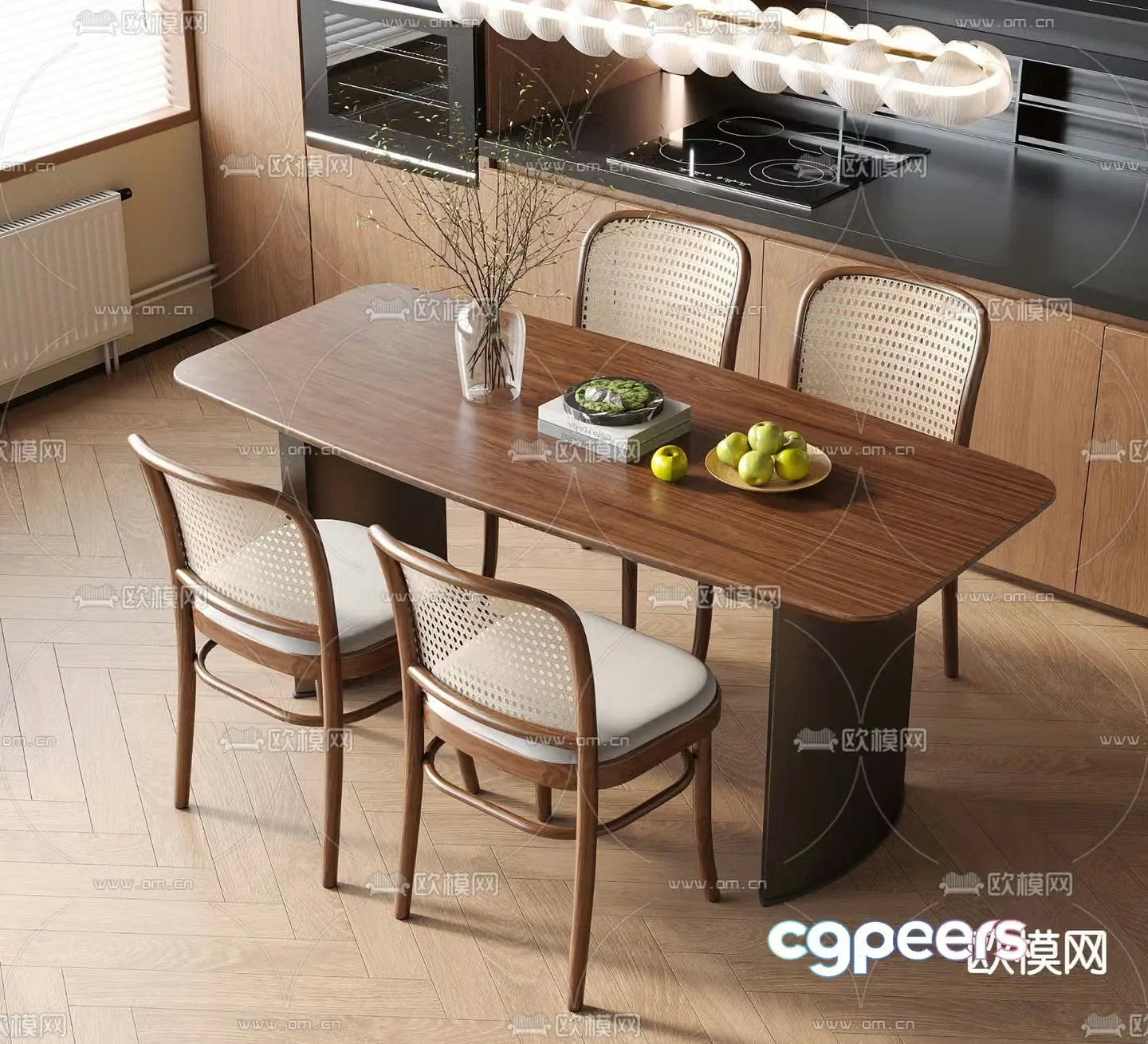 Medieval style dining table and chairs 3d model